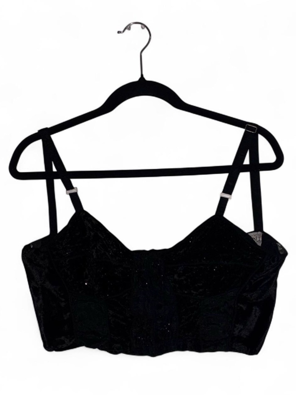 Y2K JouJou Black Velvet Beaded Lace Bustier Corset Top L Whimsigoth